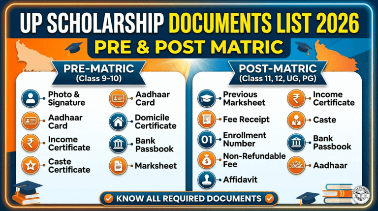 UP Scholarship Documents List 2026: Pre & Post Matric
