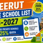 Meerut RTE School List 2026-27 showing city-wise private schools under 25% quota